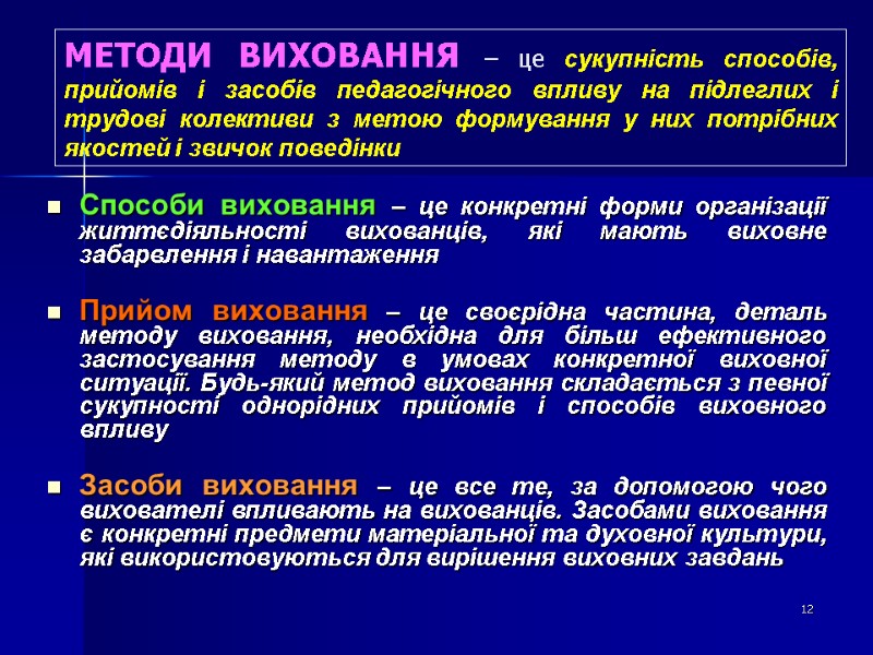 Способи виховання – це конкретні форми організації життєдіяльності вихованців, які мають виховне забарвлення і